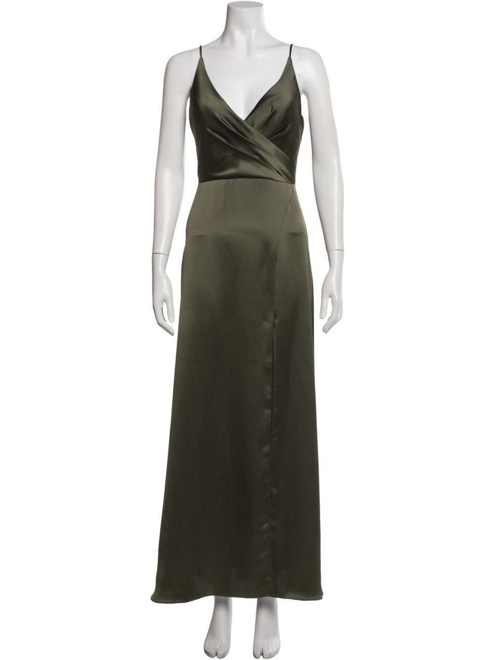Jenny Yoo Olive Satin Slip Maxi Dress